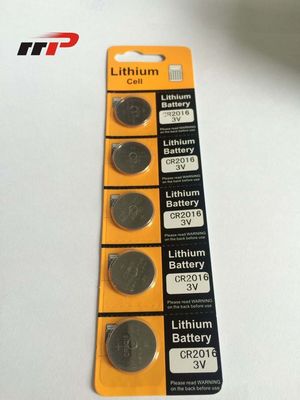 Tế bào nút chính 75mAh CR2016 Pin Lithium 3.0V / Li-MnO2 Thẻ đồng xu pin